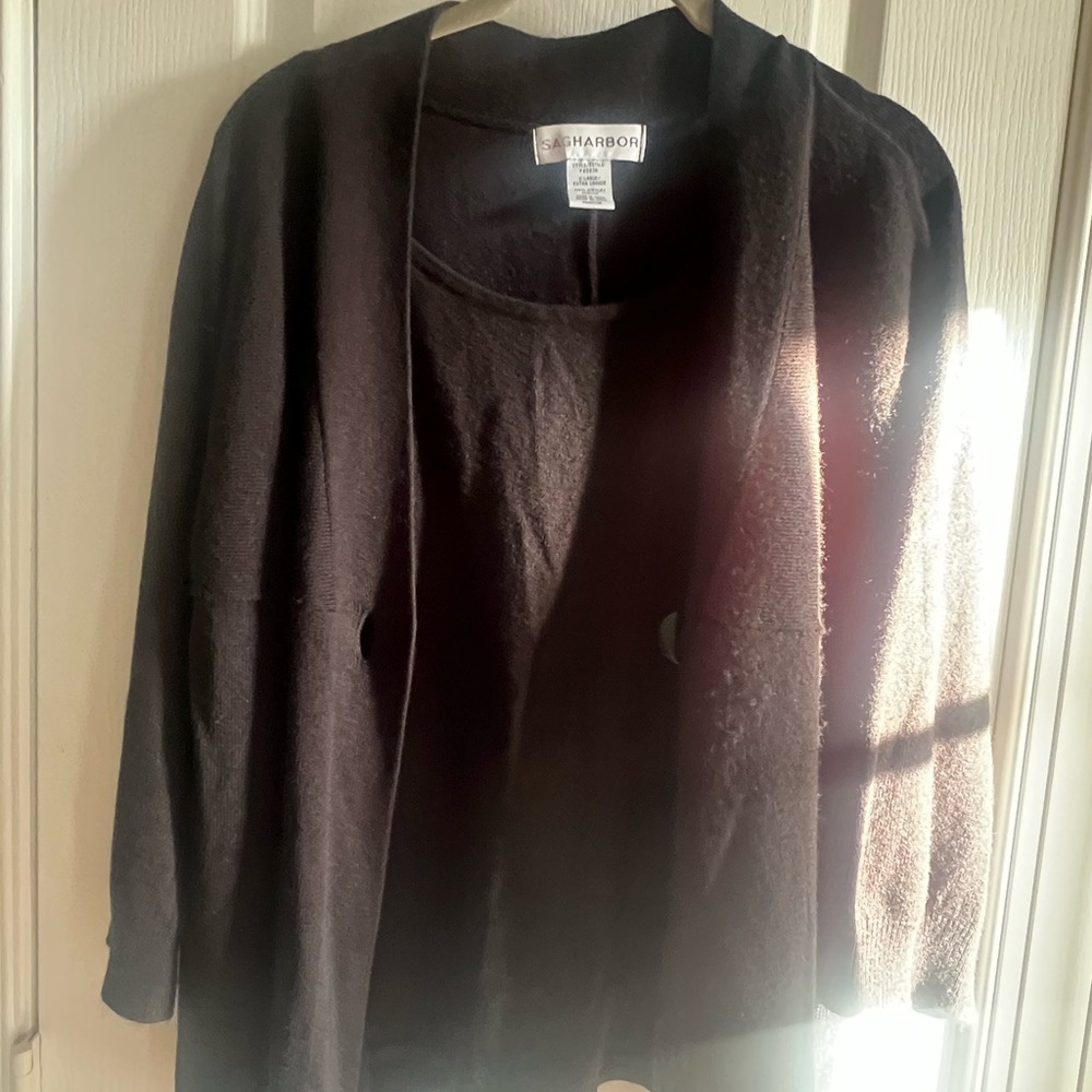 Sag Harbor Black Open-Front Lightweight Cardigan